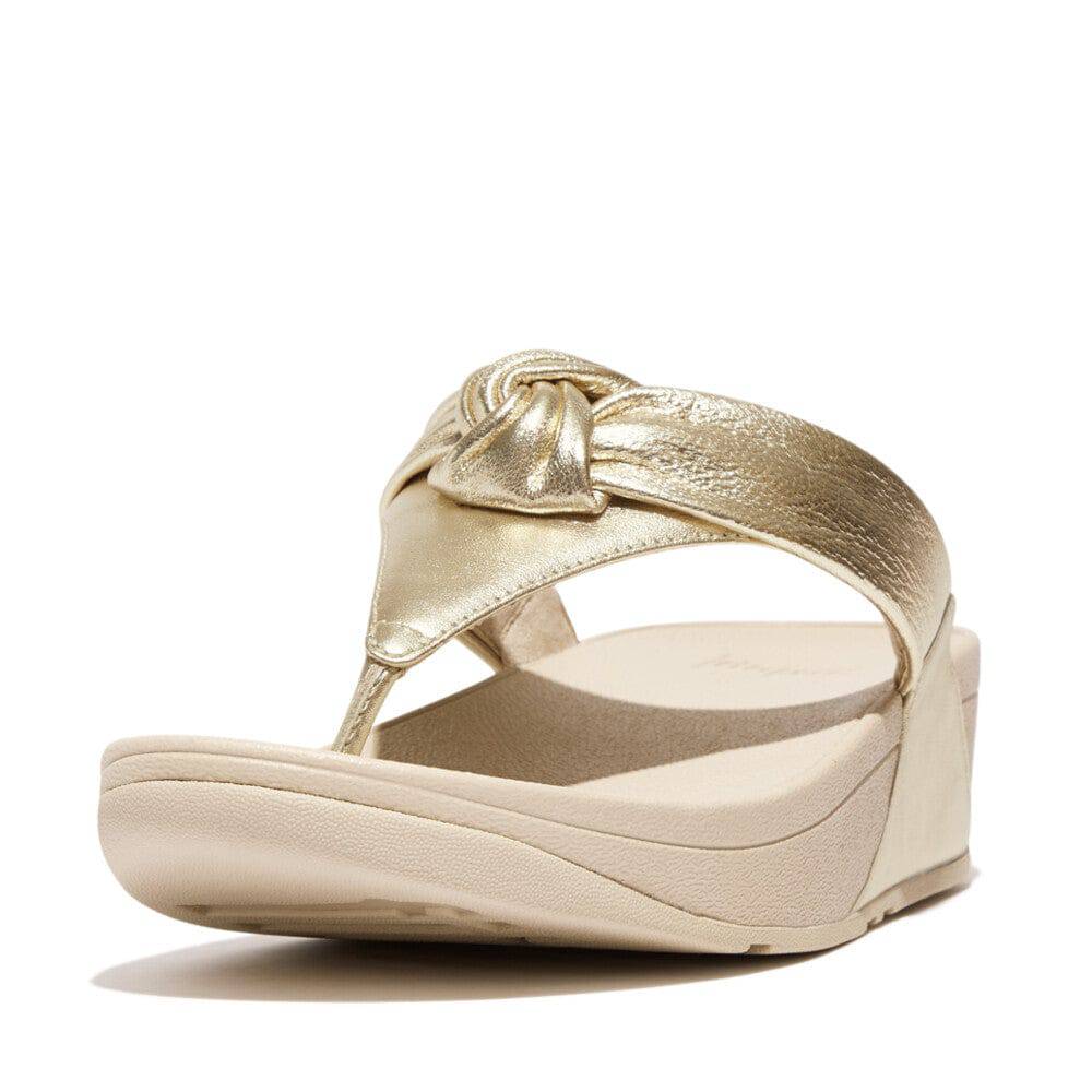 FitFlop HN8-675 Lulu Padded-Knot Ladies Platino Leather & Textile Toe Post Sandals-elevate your sole