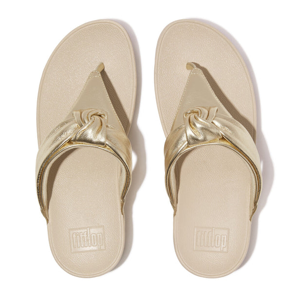 FitFlop HN8-675 Lulu Padded-Knot Ladies Platino Leather & Textile Toe Post Sandals-elevate your sole