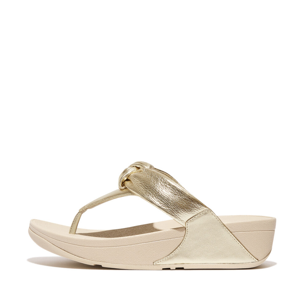 FitFlop HN8-675 Lulu Padded-Knot Ladies Platino Leather & Textile Toe Post Sandals-elevate your sole