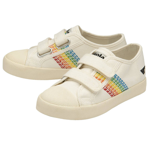 Gola Coaster Rainbow Stitch Girls Off White Multi Touch Fastening Trainers-elevate your sole