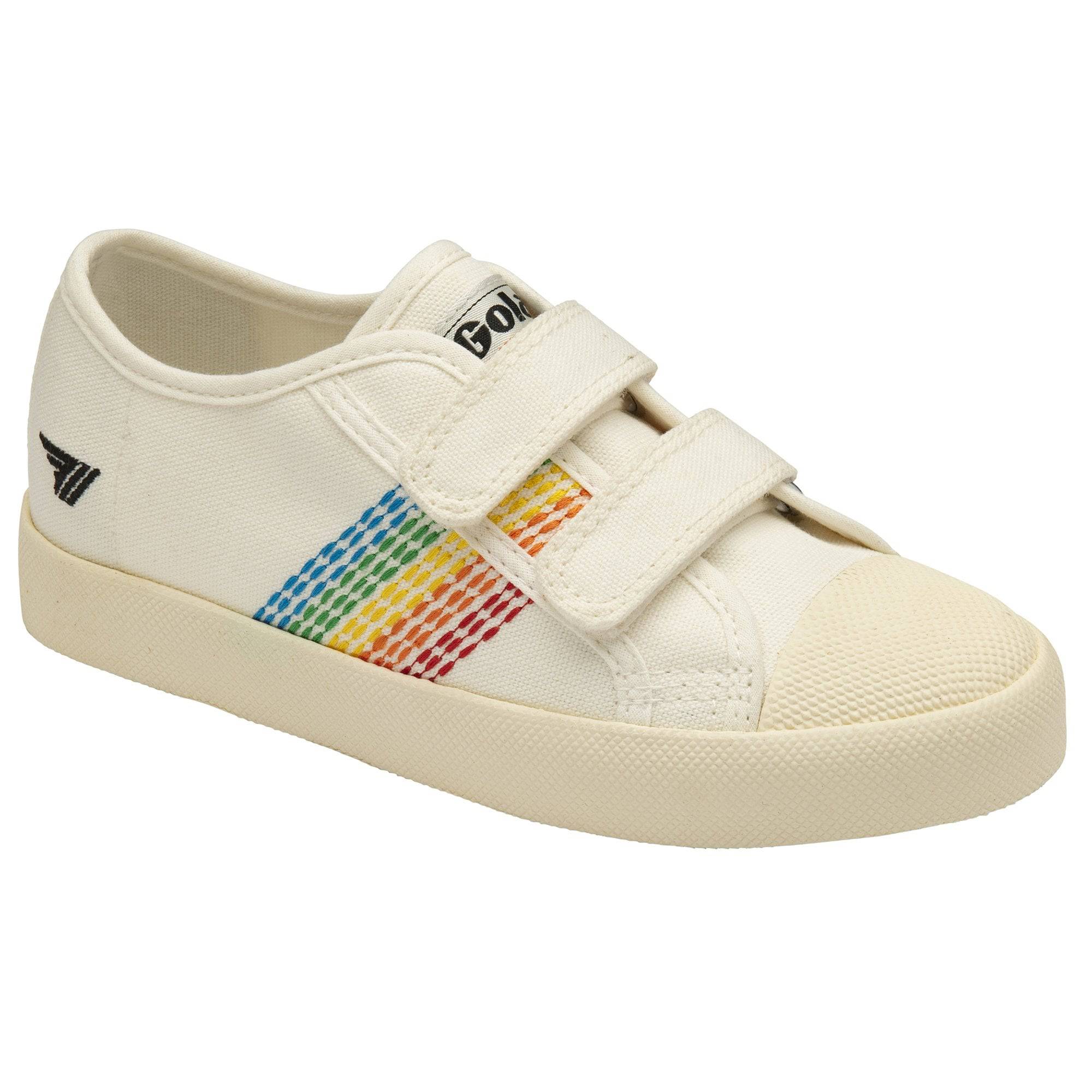 Gola Coaster Rainbow Stitch Girls Off White Multi Touch Fastening Trainers-elevate your sole