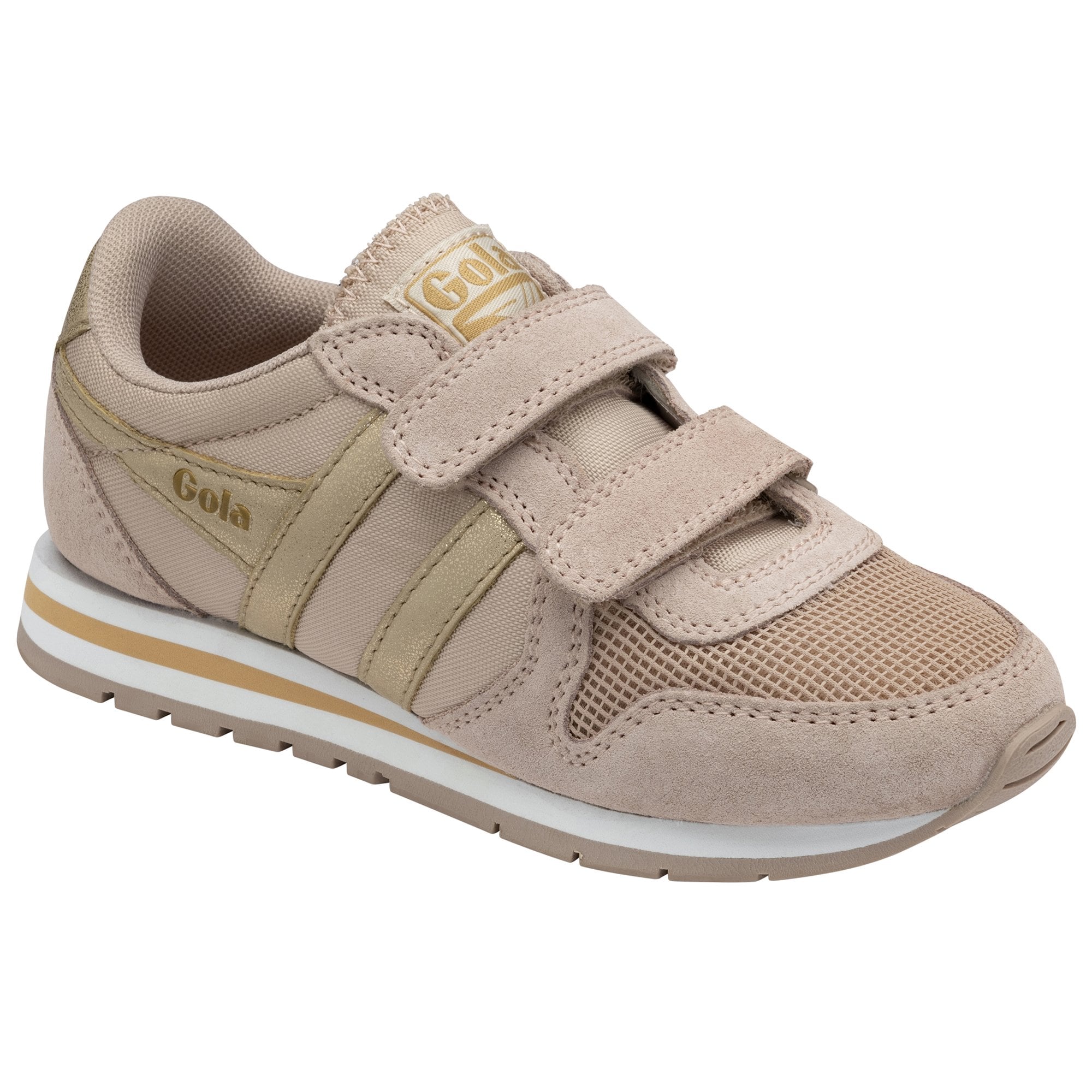 Gola Daytona Mirror Strap Kids Blossom and Gold Leather & Textile Touch Fastening Trainers-elevate your sole