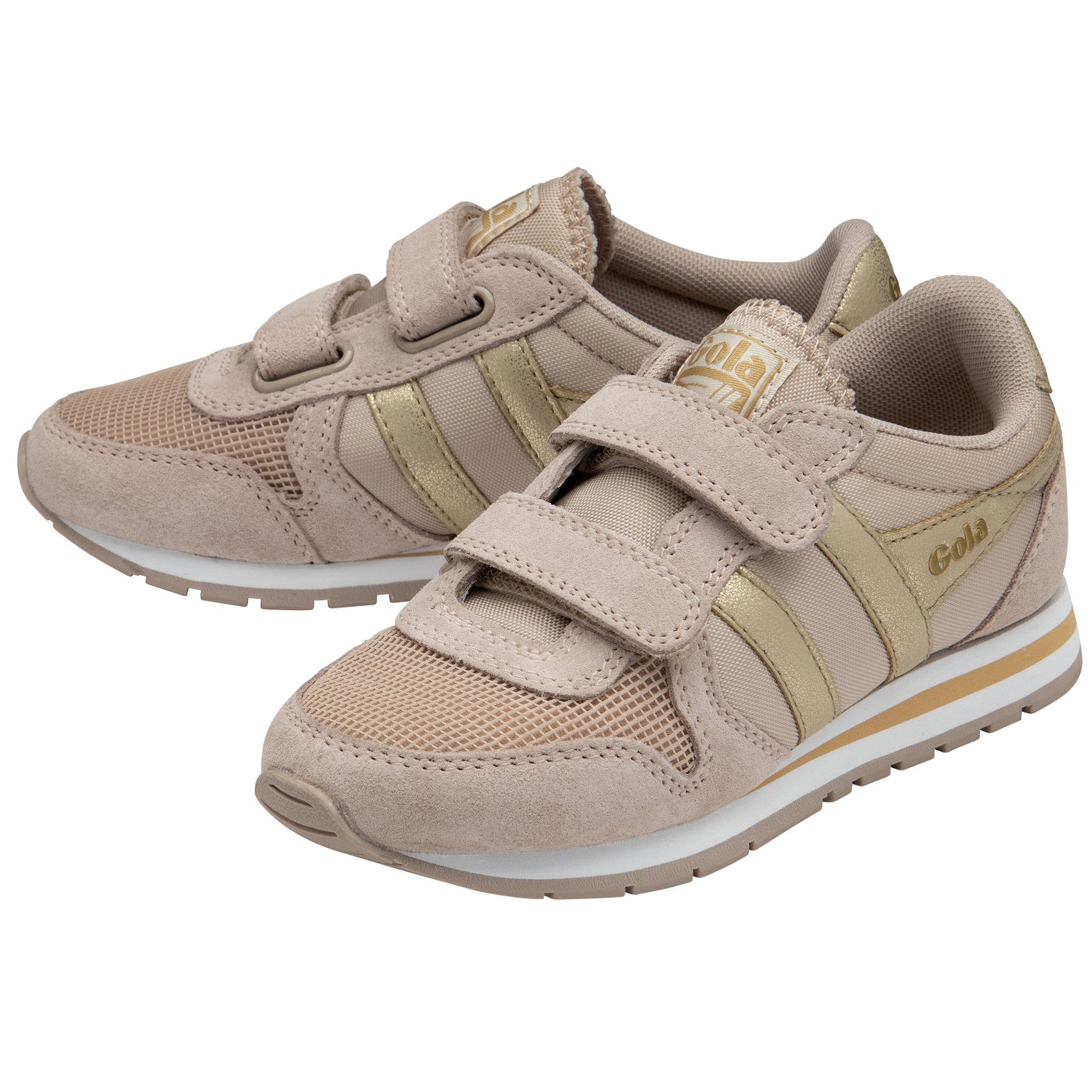 Gola Daytona Mirror Strap Kids Blossom and Gold Leather & Textile Touch Fastening Trainers-elevate your sole