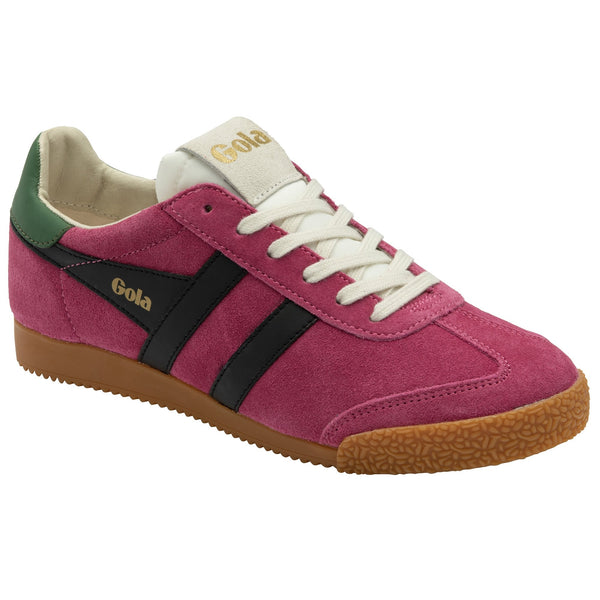 Gola Elan Ladies Fuchsia/Black/Evergreen Leather Lace Up Trainers-elevate your sole