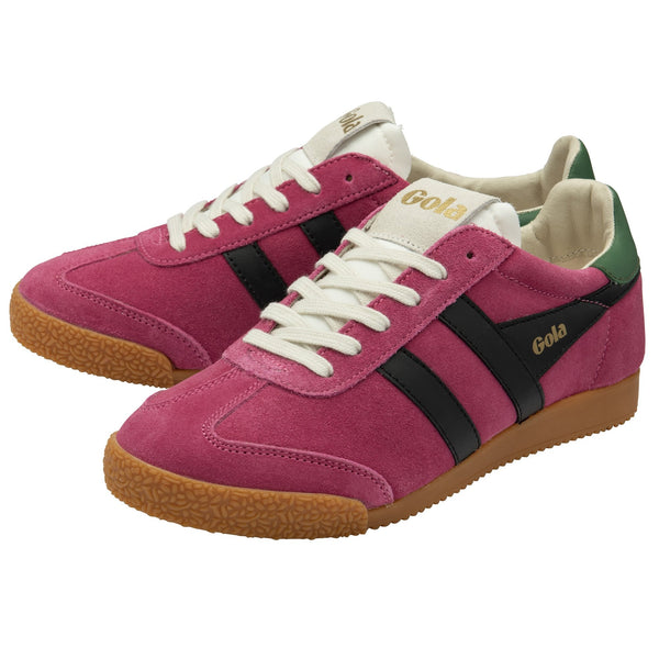 Gola Elan Ladies Fuchsia/Black/Evergreen Leather Lace Up Trainers-elevate your sole