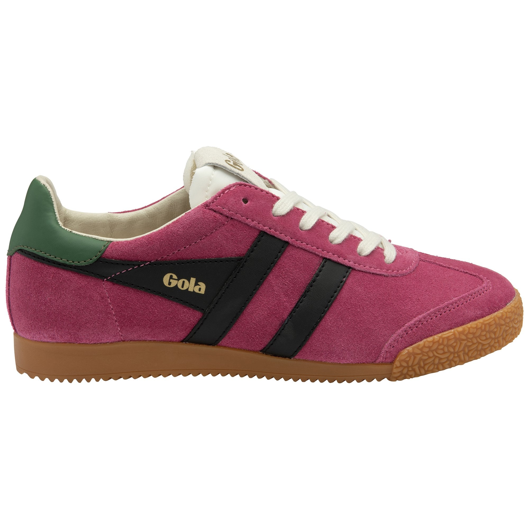 Gola Elan Ladies Fuchsia/Black/Evergreen Leather Lace Up Trainers-elevate your sole