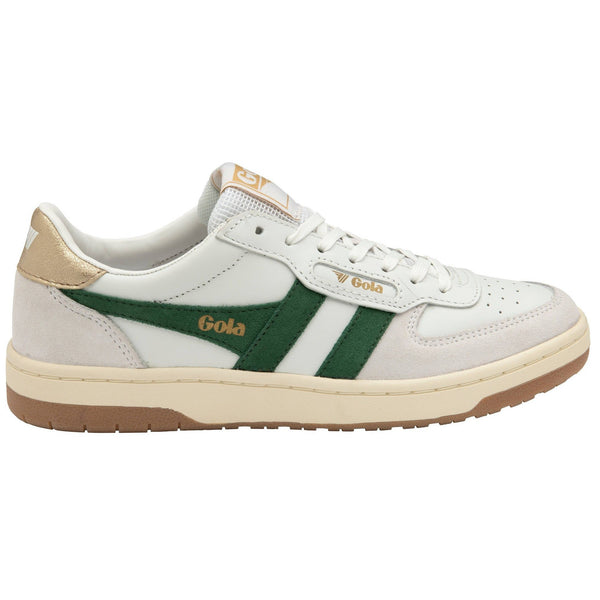 Gola Hawk Ladies White And Dark Green Leather Lace Up Trainers-elevate your sole