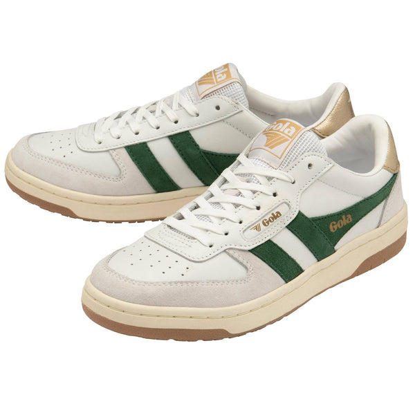 Gola Hawk Ladies White And Dark Green Leather Lace Up Trainers-elevate your sole