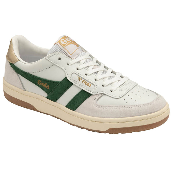 Gola Hawk Ladies White And Dark Green Leather Lace Up Trainers-elevate your sole