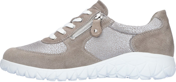 Waldlaufer H89001 233 201 Havy Soft  Ladies Wide Grey Suede Arch Support Zip & Lace Trainers