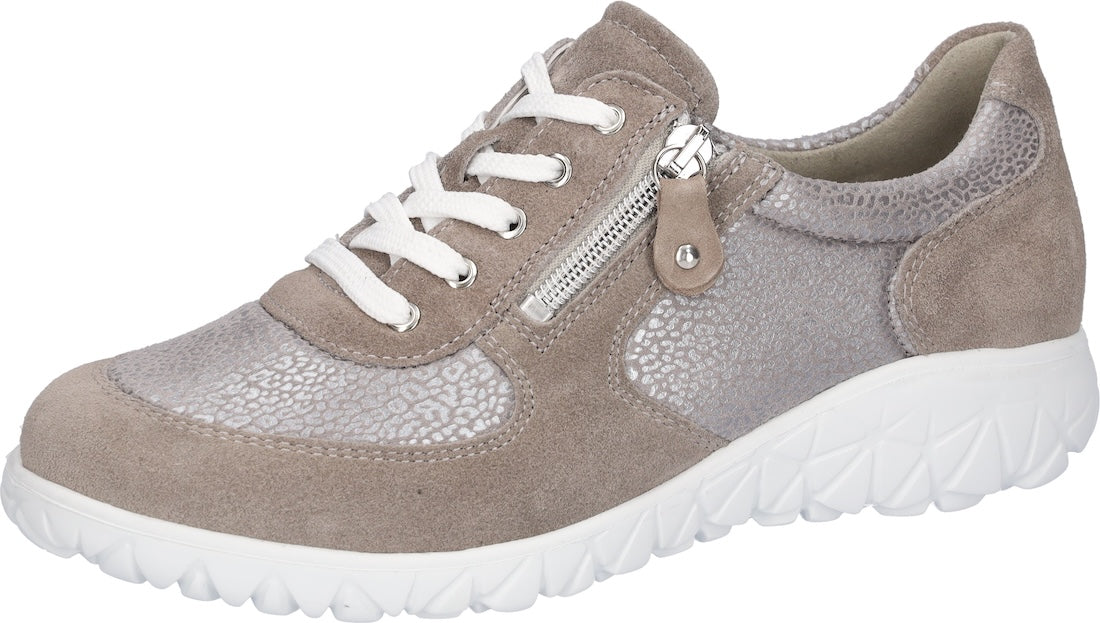 Waldlaufer H89001 233 201 Havy Soft  Ladies Wide Grey Suede Arch Support Zip & Lace Trainers