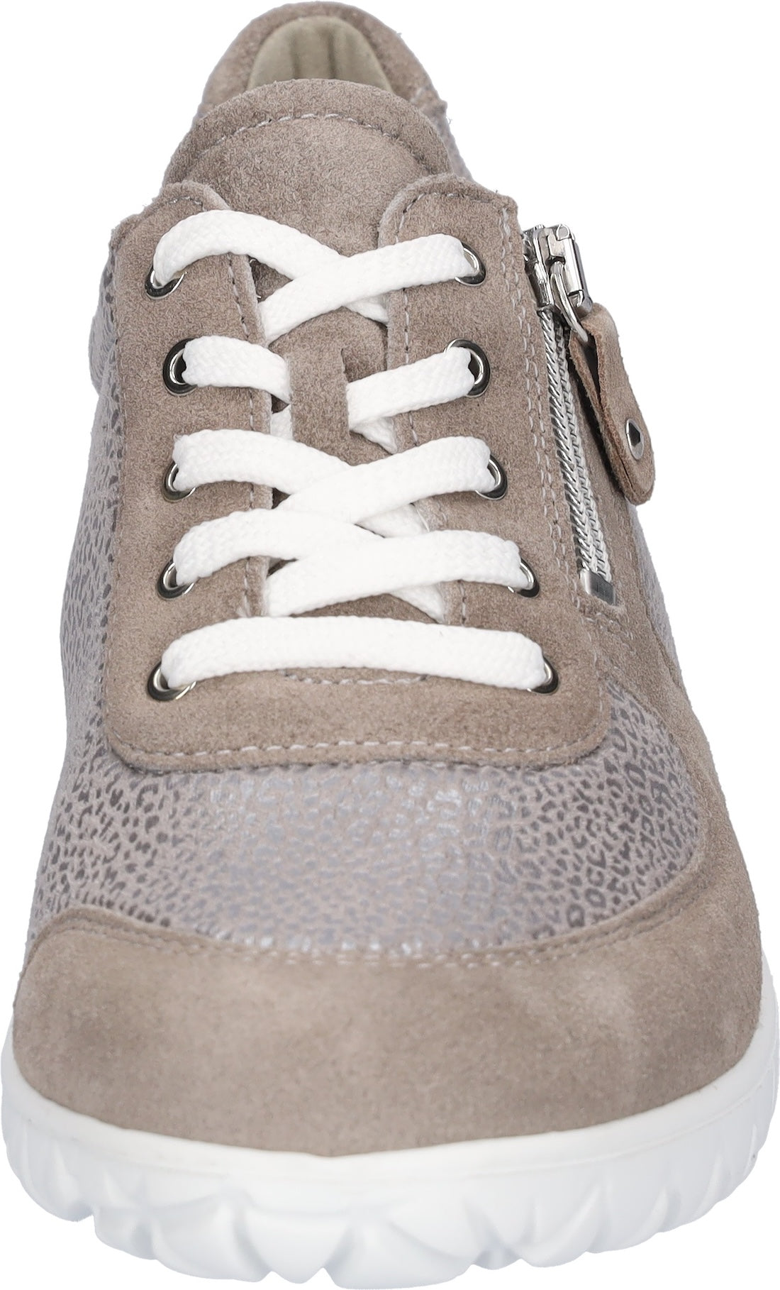 Waldlaufer H89001 233 201 Havy Soft  Ladies Wide Grey Suede Arch Support Zip & Lace Trainers