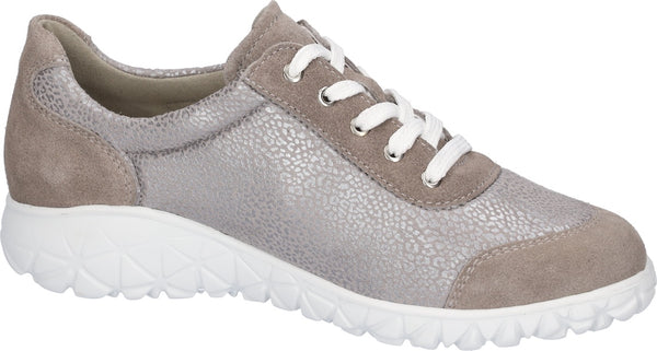 Waldlaufer H89001 233 201 Havy Soft  Ladies Wide Grey Suede Arch Support Zip & Lace Trainers