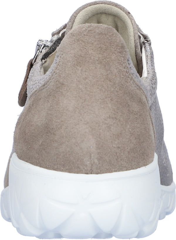 Waldlaufer H89001 233 201 Havy Soft  Ladies Wide Grey Suede Arch Support Zip & Lace Trainers