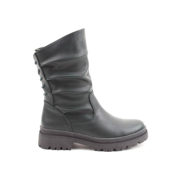 Heavenly Feet Gretel Ladies Dark Ocean Navy Vegan Zip & Lace Mid-Calf Boots-elevate your sole