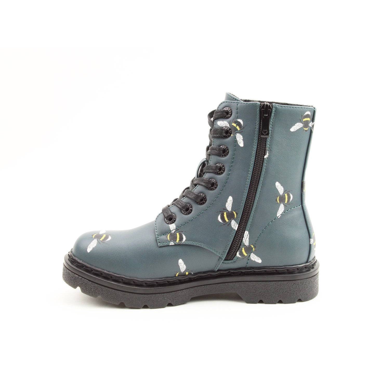 Heavenly Feet Justina 2 Bee Print Ladies Dark Ocean Vegan Zip & Lace Ankle Boots-elevate your sole