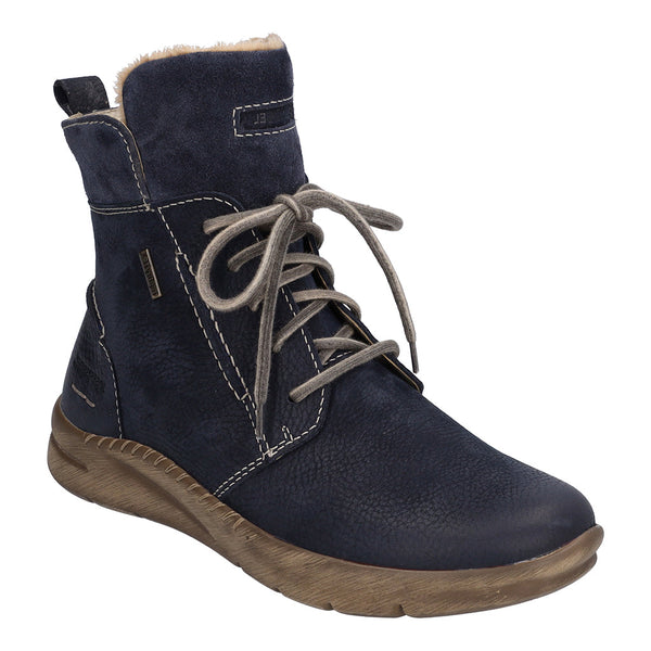 Josef Seibel 91753 Conny 53 Ladies Ocean Navy Nubuck Waterproof Arch Support Zip & Lace Ankle Boots-elevate your sole