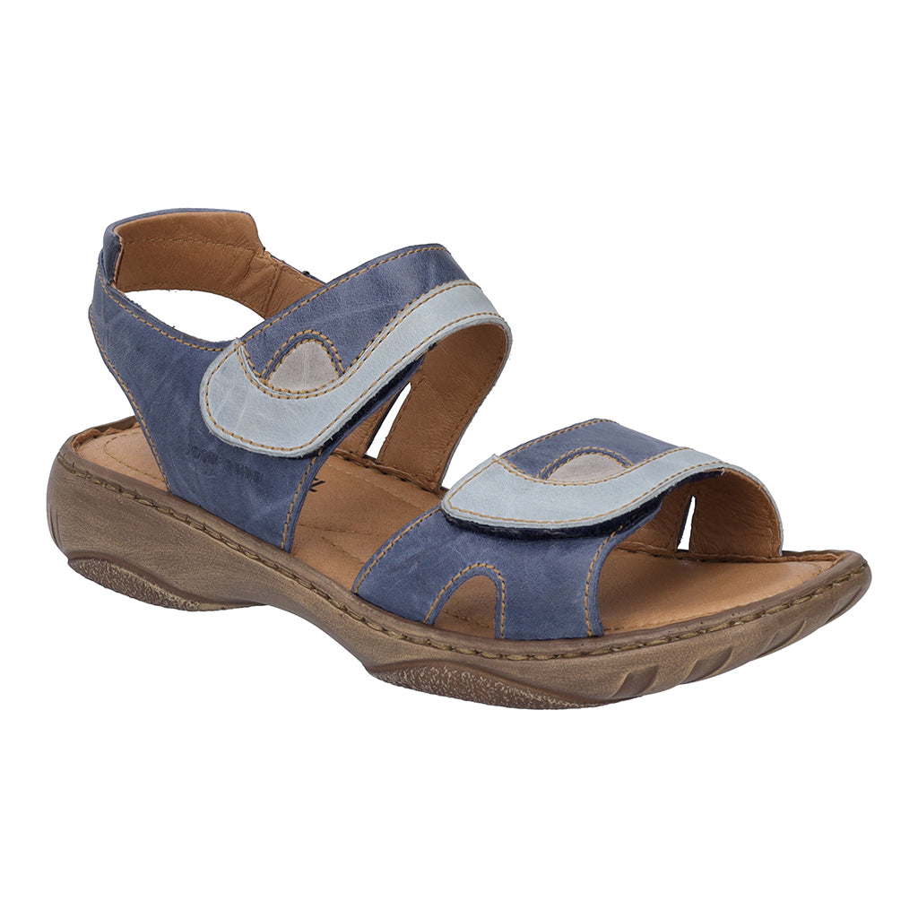 Josef Seibel Debra Ladies Blue Kombi Leather Rip Tape Sandals - elevate your sole