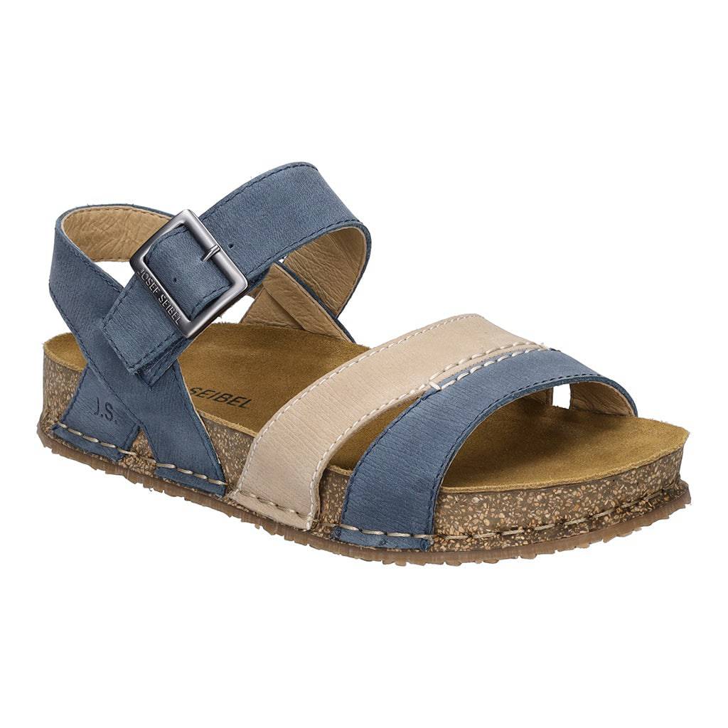 Josef Seibel Hannah 01 Ladies Azur Blue Combi Leather Arch Support Touch Fastening Sandals-elevate your sole