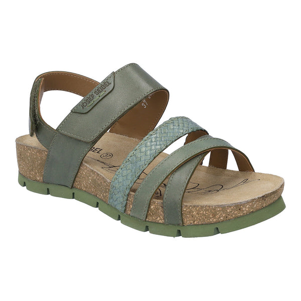 Josef Seibel Lucie 03 Ladies Sage Green Leather Touch Fastening Sandals-elevate your sole