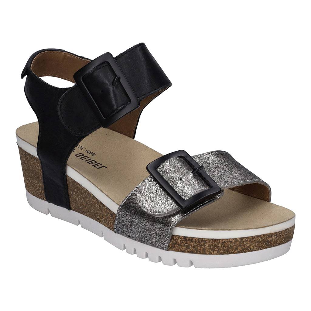 Josef Seibel Quinn 02 Ladies Basalt Grey Combi Leather Arch Support Touch Fastening Sandals-elevate your sole