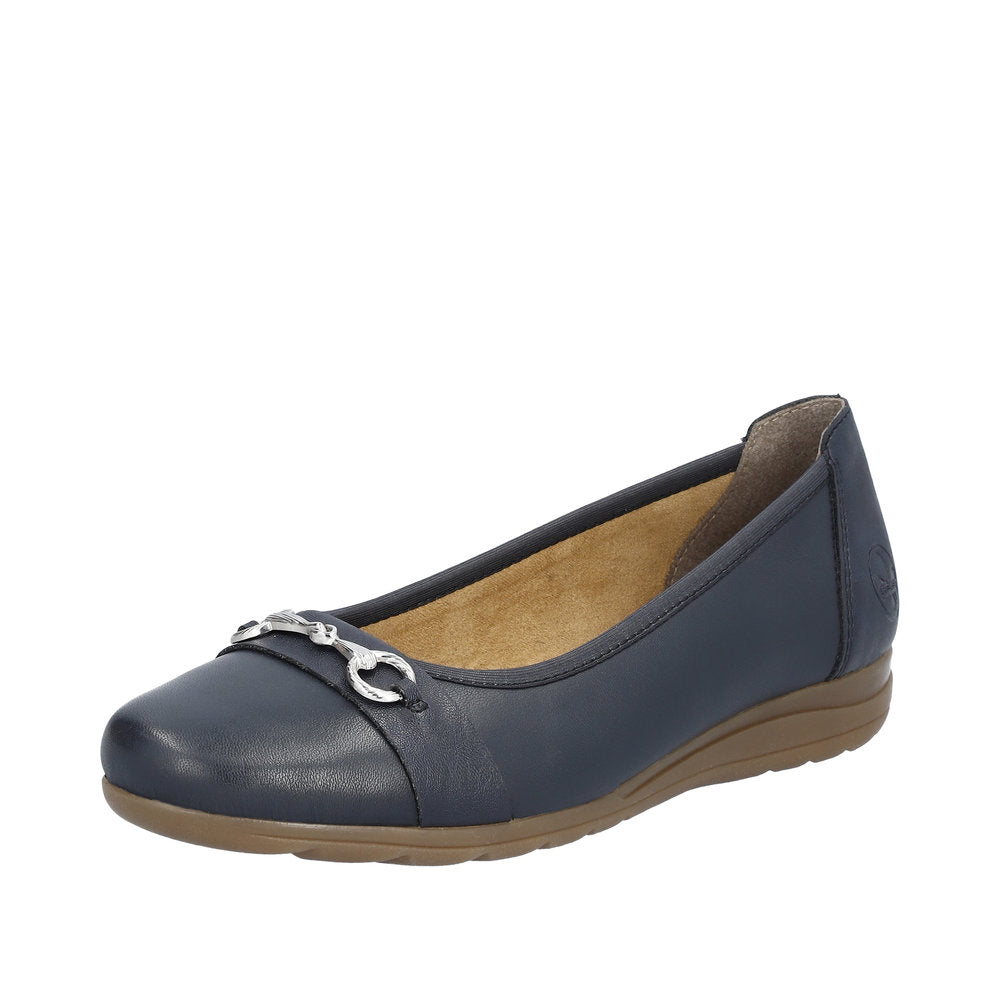 Rieker L9360-14 Anita Ladies Navy Blue Leather Slip On Shoes