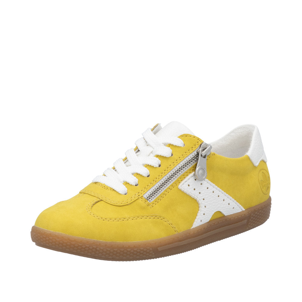 Rieker L9700-68 Ladies Yellow Zip & Lace Trainers