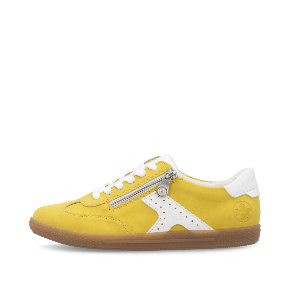 Rieker L9700-68 Ladies Yellow Zip & Lace Trainers