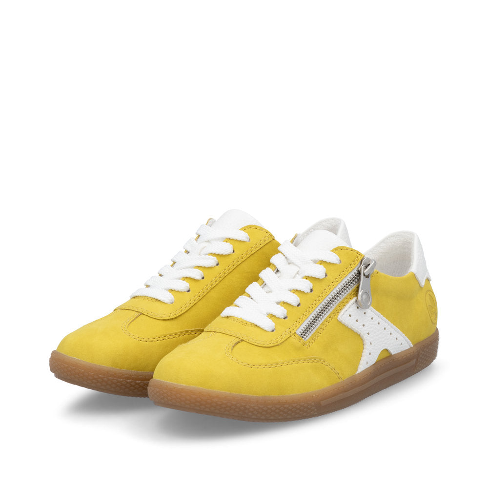 Rieker L9700-68 Ladies Yellow Zip & Lace Trainers