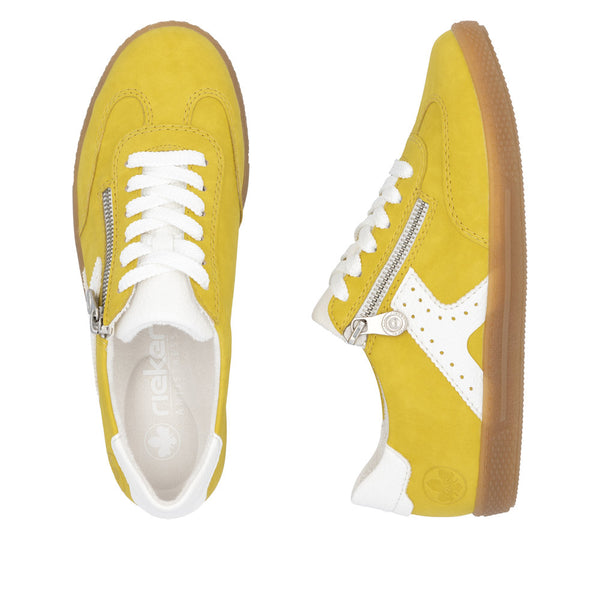 Rieker L9700-68 Ladies Yellow Zip & Lace Trainers