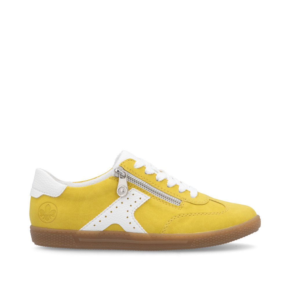 Rieker L9700-68 Ladies Yellow Zip & Lace Trainers