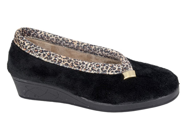 Sleepers LS843A Dawn Ladies Black Wedge Slippers