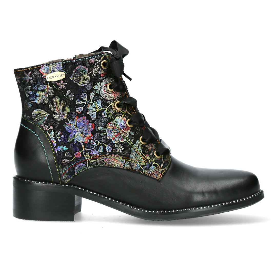 Laura Vita Emcmao 05 Ladies Black Leather & Textile Zip & Lace Ankle Boots-elevate your sole