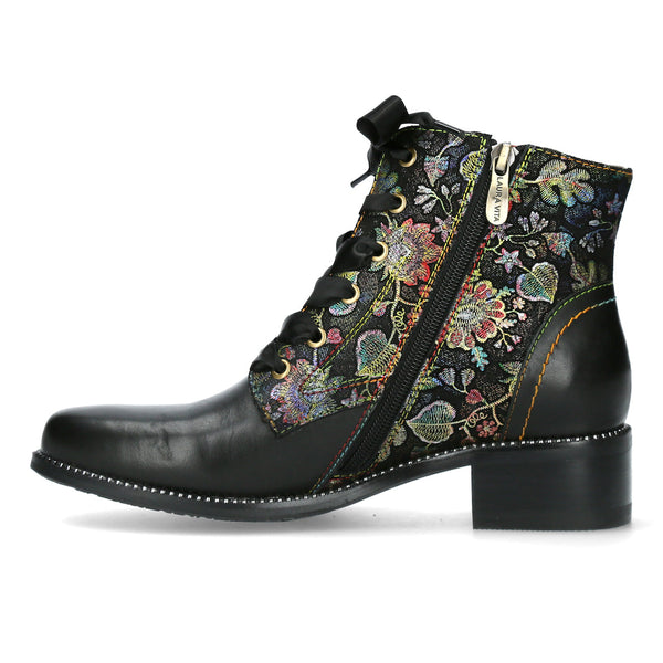 Laura Vita Emcmao 05 Ladies Black Leather & Textile Zip & Lace Ankle Boots-elevate your sole