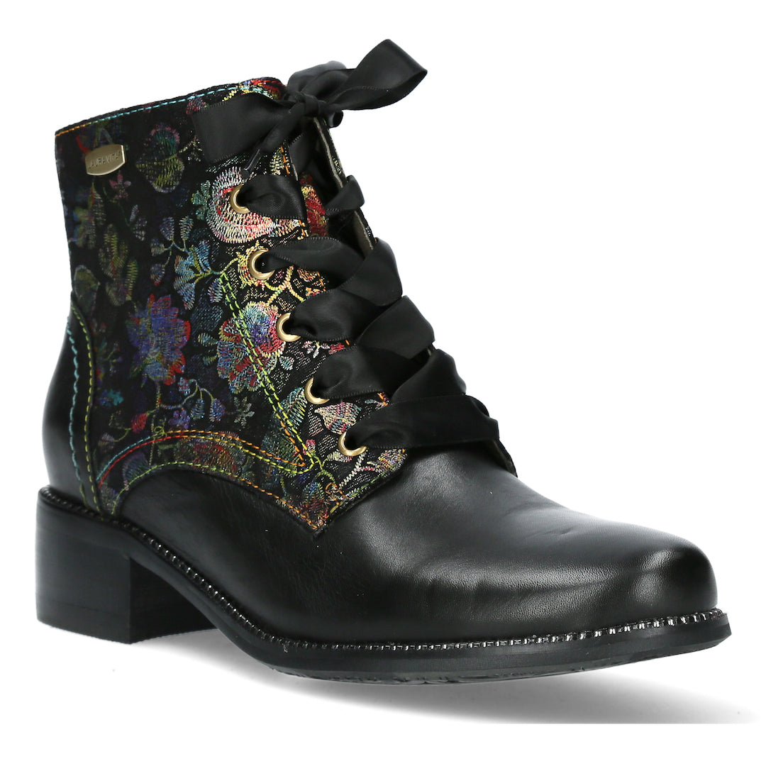 Laura Vita Emcmao 05 Ladies Black Leather & Textile Zip & Lace Ankle Boots-elevate your sole