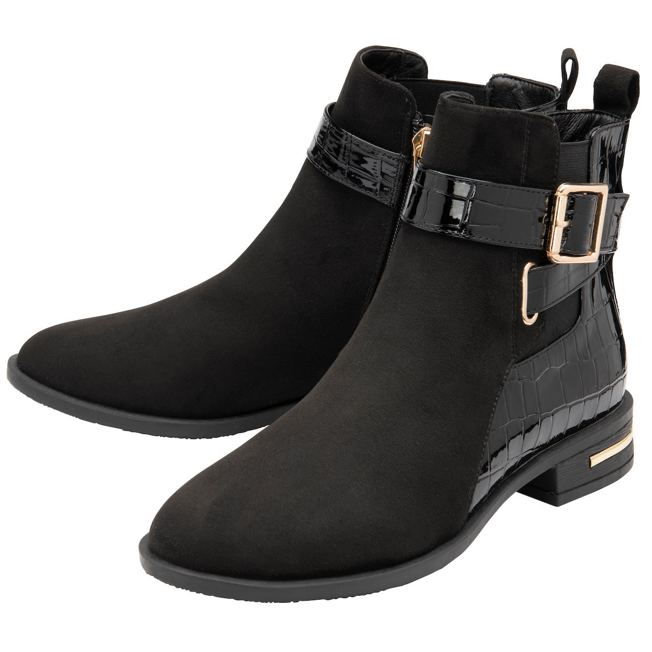 Lotus Laurel Ladies Black Croc Textile Side Zip Ankle Boots-elevate your sole