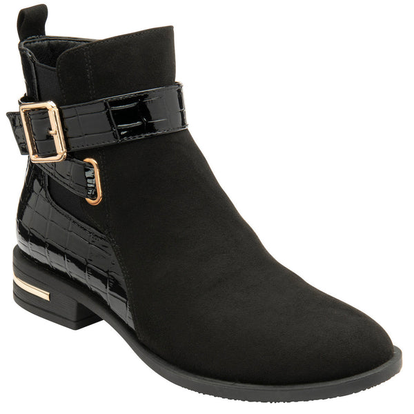 Lotus Laurel Ladies Black Croc Textile Side Zip Ankle Boots-elevate your sole