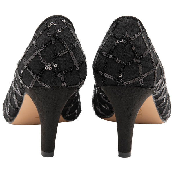 Lotus Lucia Ladies Black Textile Heels-elevate your sole