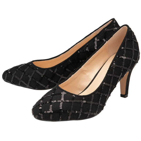 Lotus Lucia Ladies Black Textile Heels-elevate your sole