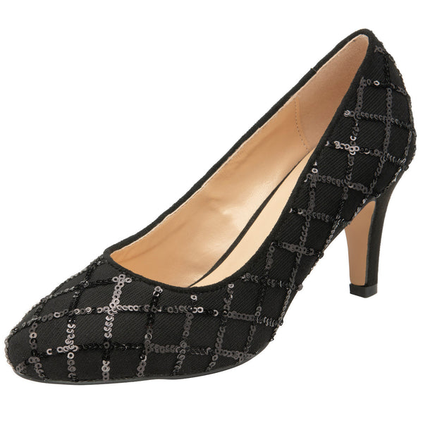 Lotus Lucia Ladies Black Textile Heels-elevate your sole