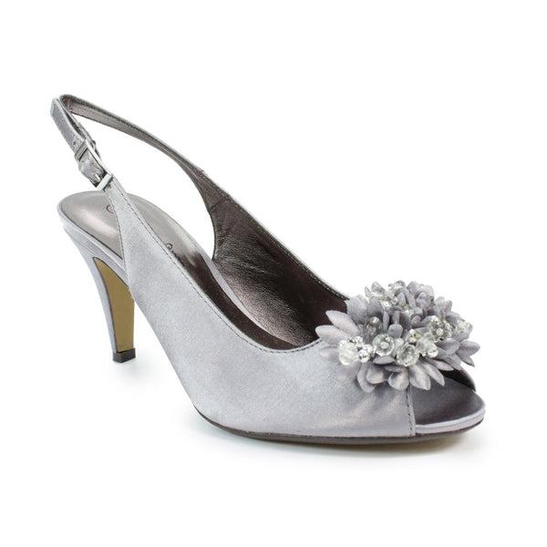 Lunar FLR 081 Sabrina Dark Grey Satin Heeled Ladies Sandal - elevate your sole