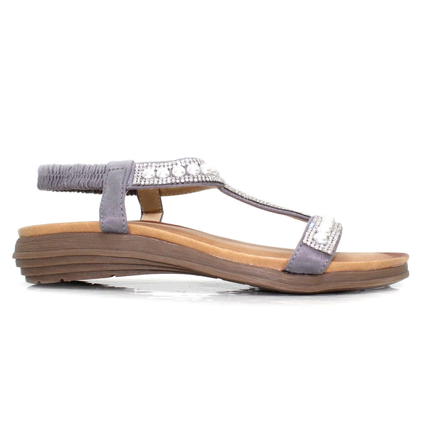 Lunar JLH 078 Tancy Ladies Grey Pearl T Bar Fashion Sandals - elevate your sole