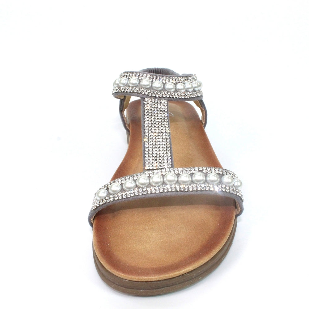 Lunar JLH 078 Tancy Ladies Grey Pearl T Bar Fashion Sandals - elevate your sole