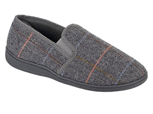 Sleepers MS404F Kenny Mens Grey Herringbone Textile Slippers