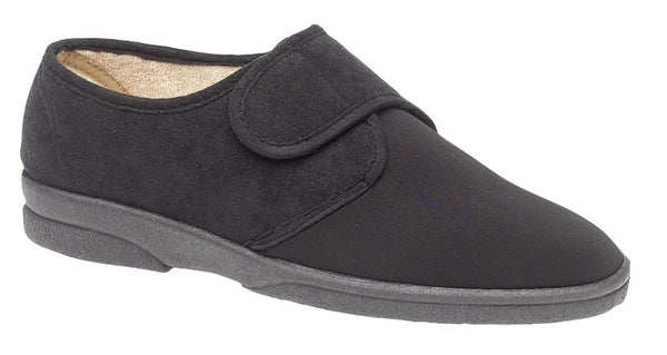 Sleepers MS464A Arthur Mens Black Extra Wide Stretch Touch Fastening Slippers