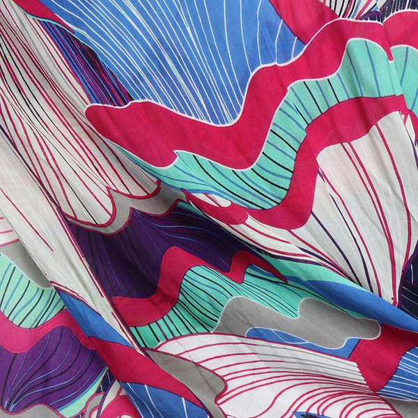 POM Bamboo Viscose Pink and Blue Mix Tropical Flower Print Scarf-elevate your sole