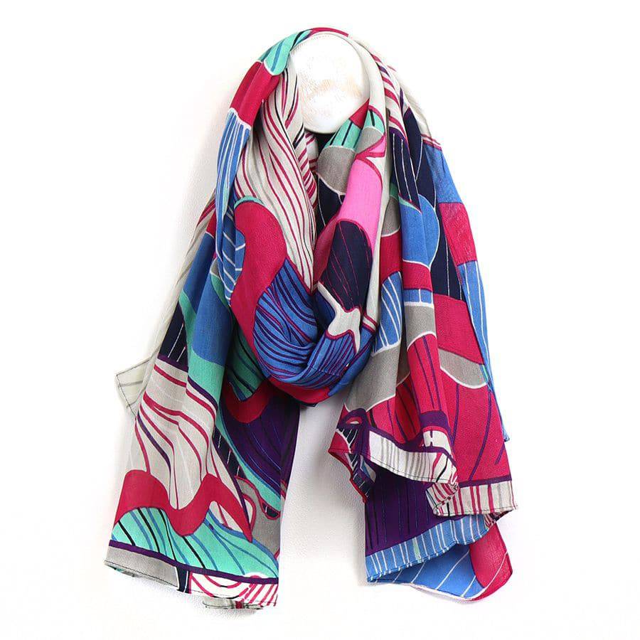 POM Bamboo Viscose Pink and Blue Mix Tropical Flower Print Scarf-elevate your sole