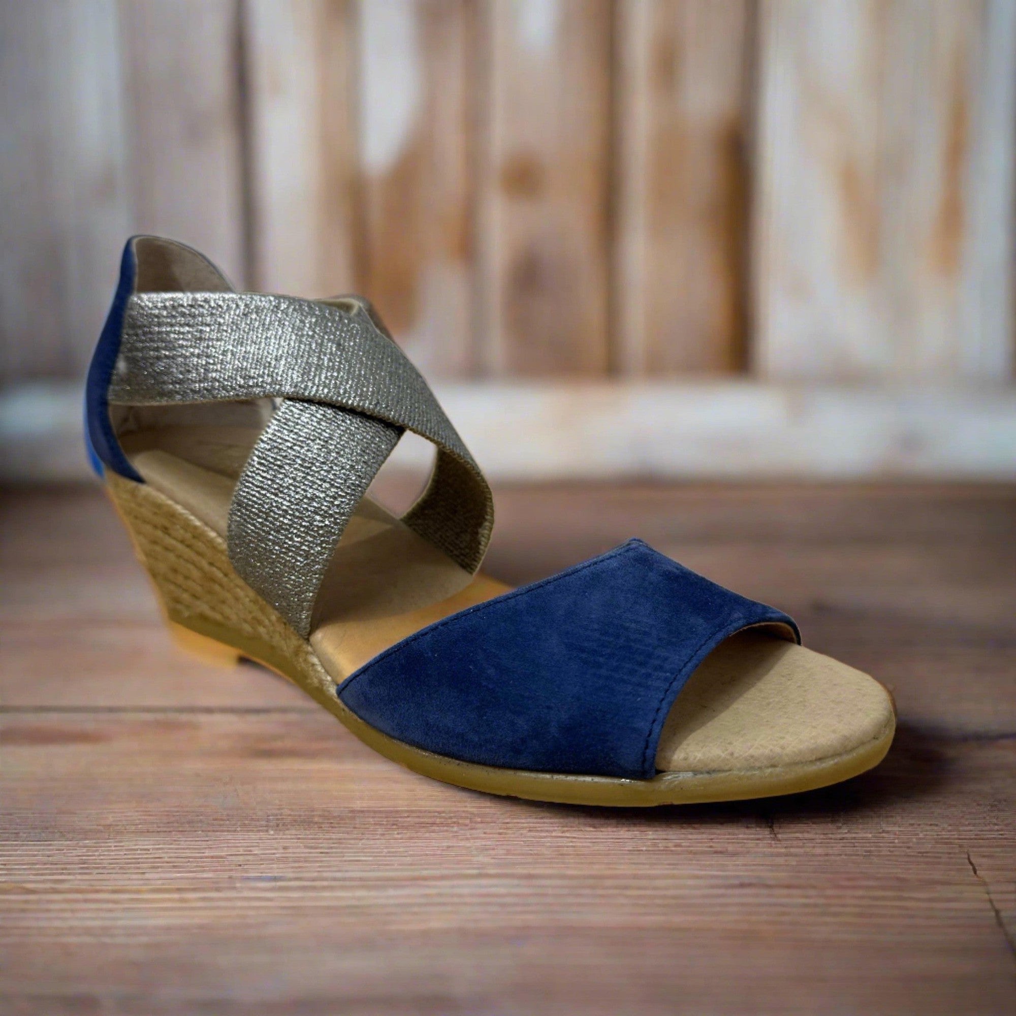 Pinaz 416/5 Ocean Platinum Elasticated Espadrille Wedges-elevate your sole