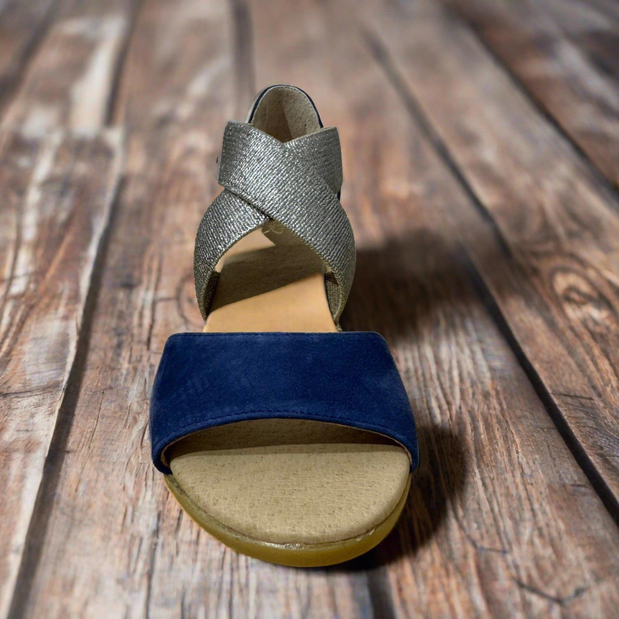 Pinaz 416/5 Ocean Platinum Elasticated Espadrille Wedges-elevate your sole