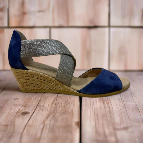 Pinaz 416/5 Ocean Platinum Elasticated Espadrille Wedges-elevate your sole